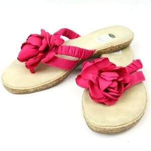 Dr Scholls Pink Satin Floral Flower Suede Sisal Comfort Sandals Thongs 7 8